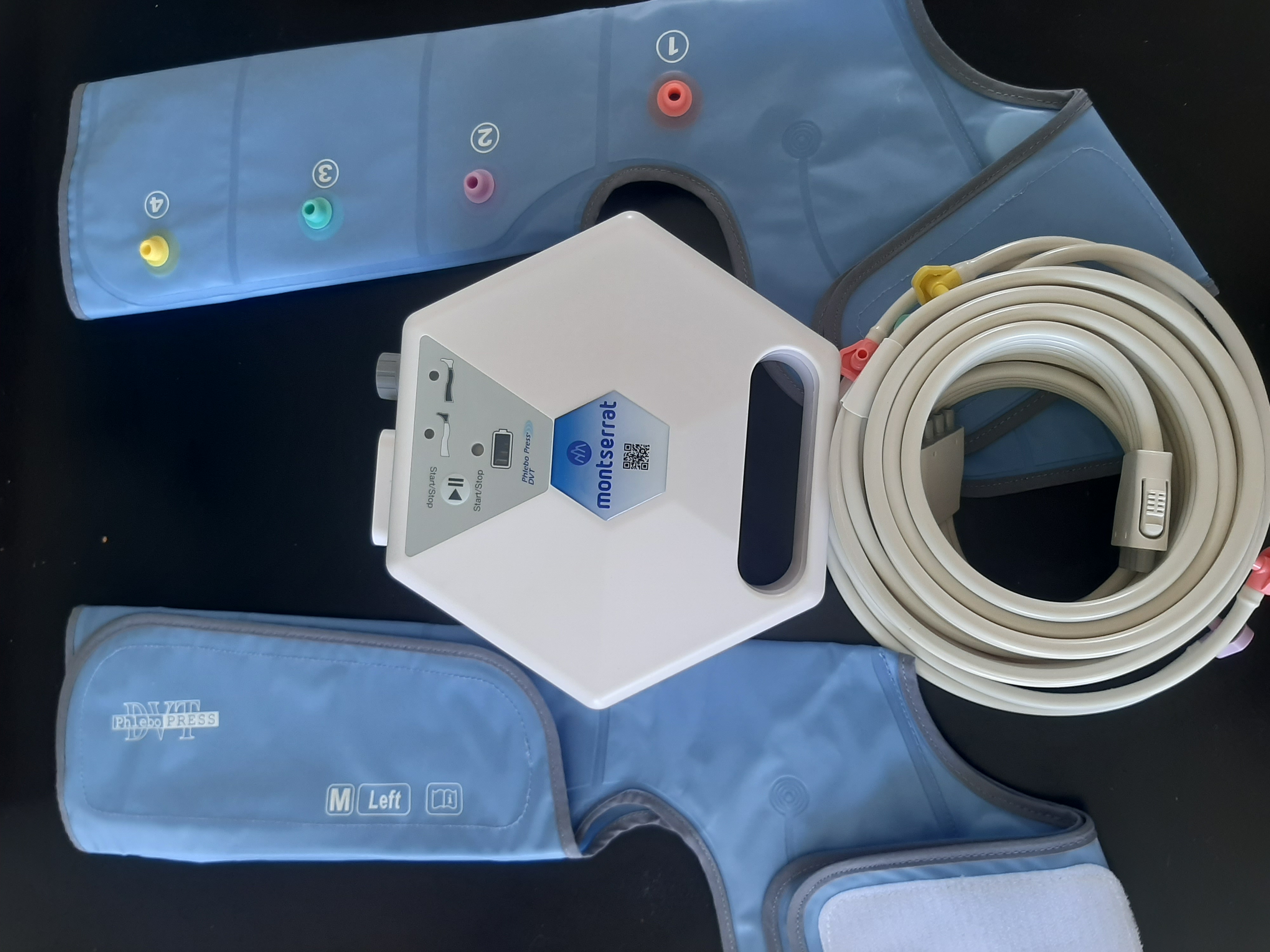 Detalhe do compressor Phlebo Press e acessórios